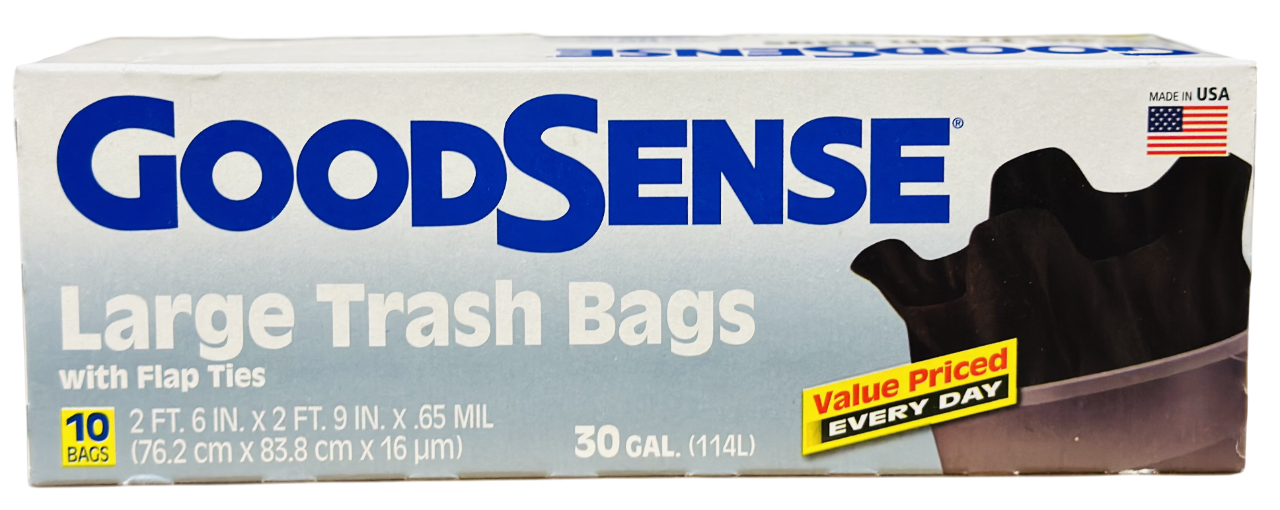 GoodSense 10ct Large Trash Bags with Flap Ties, 30 Gallon