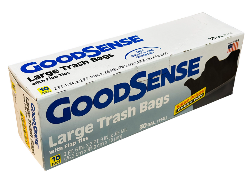 GoodSense 10ct Large Trash Bags with Flap Ties, 30 Gallon