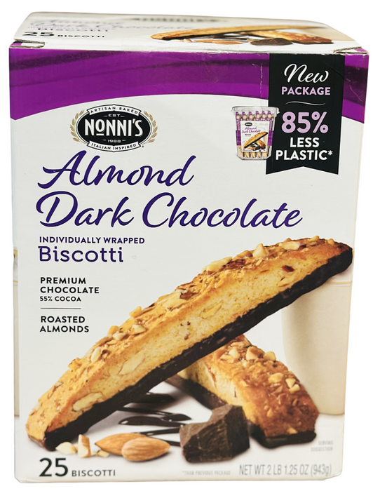 Nonni's 25ct Almond Dark Chocolate Biscotti, 2 lb 1.25 oz