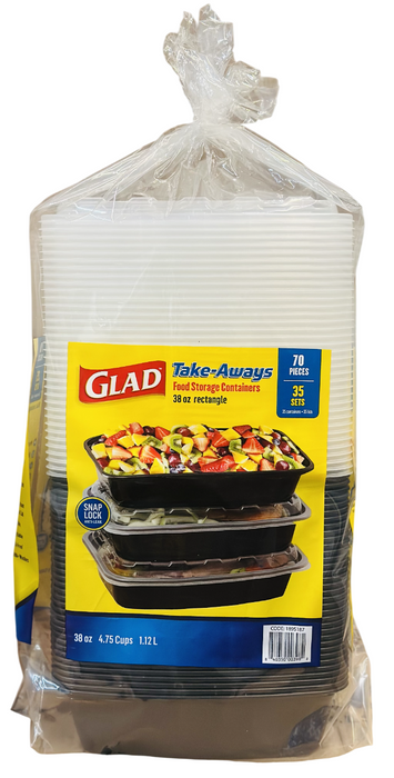 Glad 70 pieces Take-Aways Food Storage Containers, 38 oz (35 Sets)