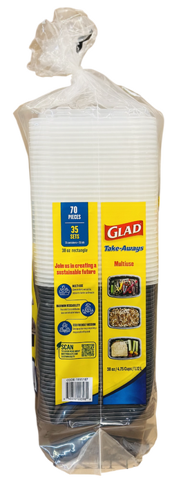 Glad 70 pieces Take-Aways Food Storage Containers, 38 oz (35 Sets)