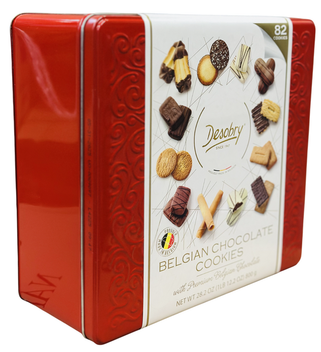 Desobry 82ct Belgian Chocolate Cookies Tin, 28.2 oz