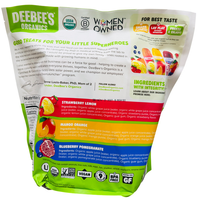 DeeBee's Organics SuperFruit Freezie Pops -Varity pack   40ct.