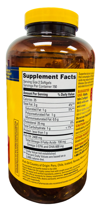 Nature Made 300 ct Fish Oil 2400 mg Softgels – 720 mg Omega-3 per Serving