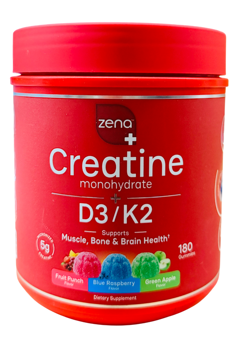 Zena Creatine Monohydrate + D3/K2 Assorted flavor Gummies, 180 Count