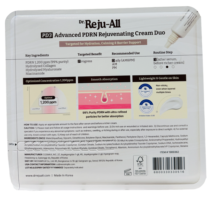Dr. Reju-All 2 Pack Advanced PDRN Rejuvenating Cream Duo, 20 ml Each (40 ml Total)
