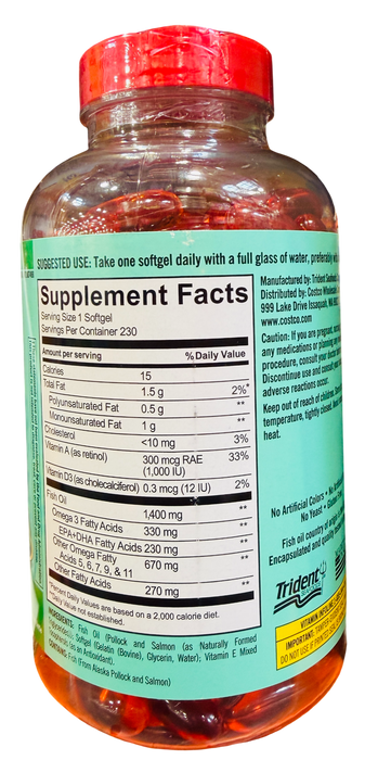 Kirkland Signature 230 Count Wild Alaskan Fish Oil 1400 mg Omega-3 Softgels