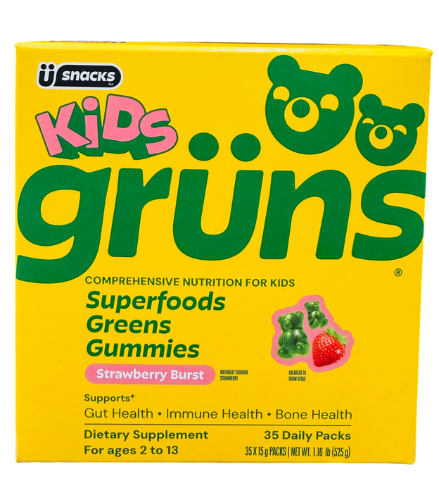 Kids Grüns 35 Daily Packs Superfoods Greens Gummies, Strawberry Burst, 1.16 lb