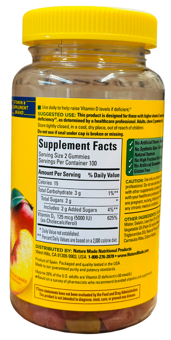 Nature Made 200ct Extra Strength Vitamin D3 Gummies 5000 IU