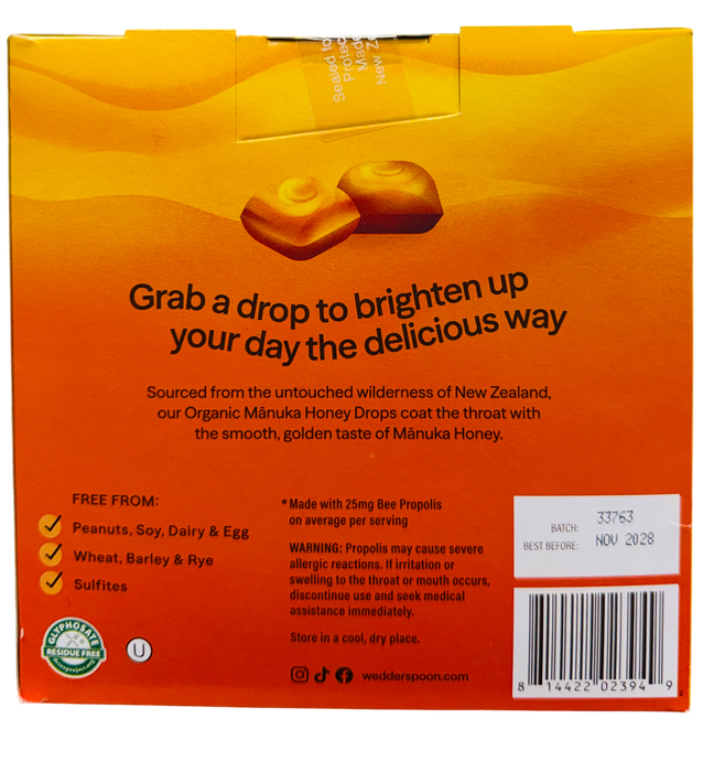 Wedderspoon 60ct Organic Lemon Manuka Honey Drops