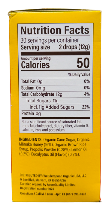 Wedderspoon 60ct Organic Lemon Manuka Honey Drops