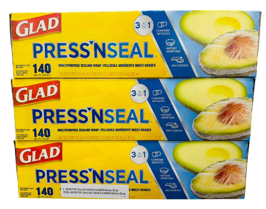 Glad 3 Pack Press’n Seal Multipurpose Sealing Wrap, 140 Sq Ft Each, 420 Sq Ft Total