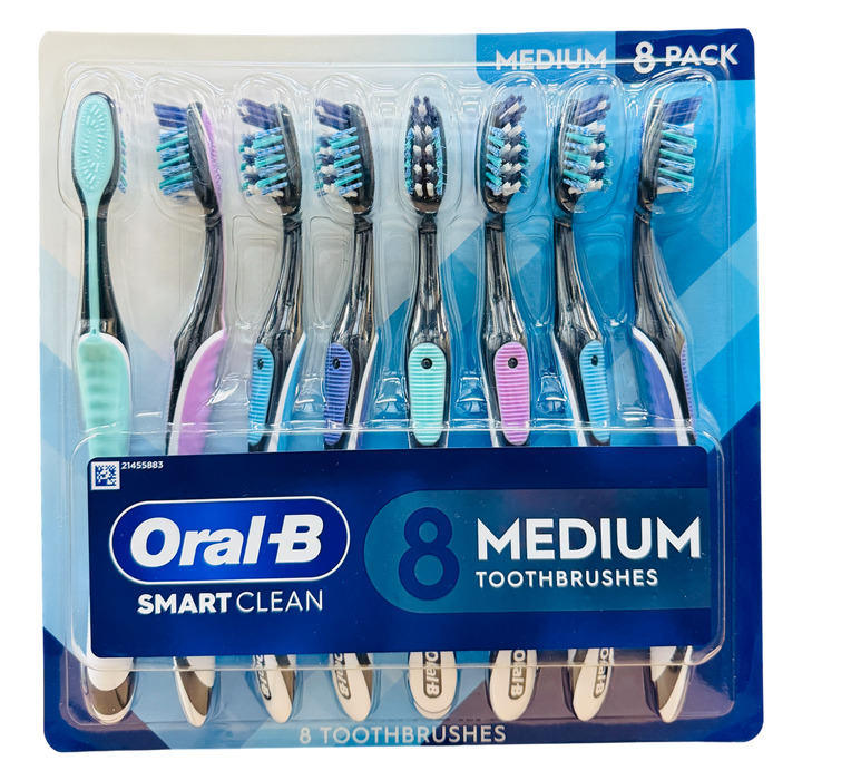 Oral-B 8 Count Smart Clean Medium Toothbrushes – Multi-Color Manual Toothbrush Value Pack