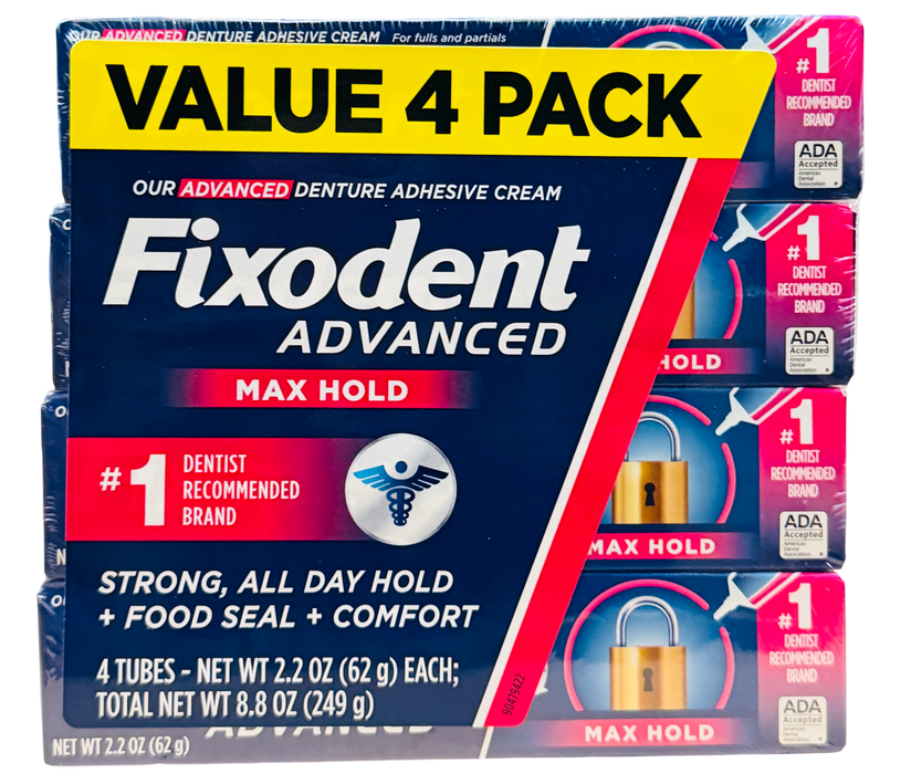 Fixodent 4 Pack Advanced Max Hold Denture Adhesive Cream 2.2 oz Each