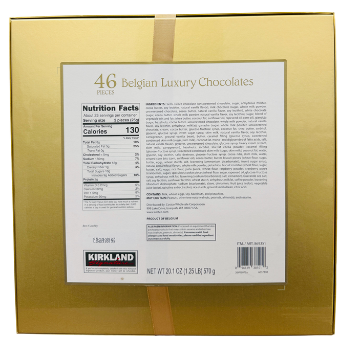 Kirkland Signature 46 Count Belgian Luxury Chocolates Assorted Gift Box, 20.1 oz