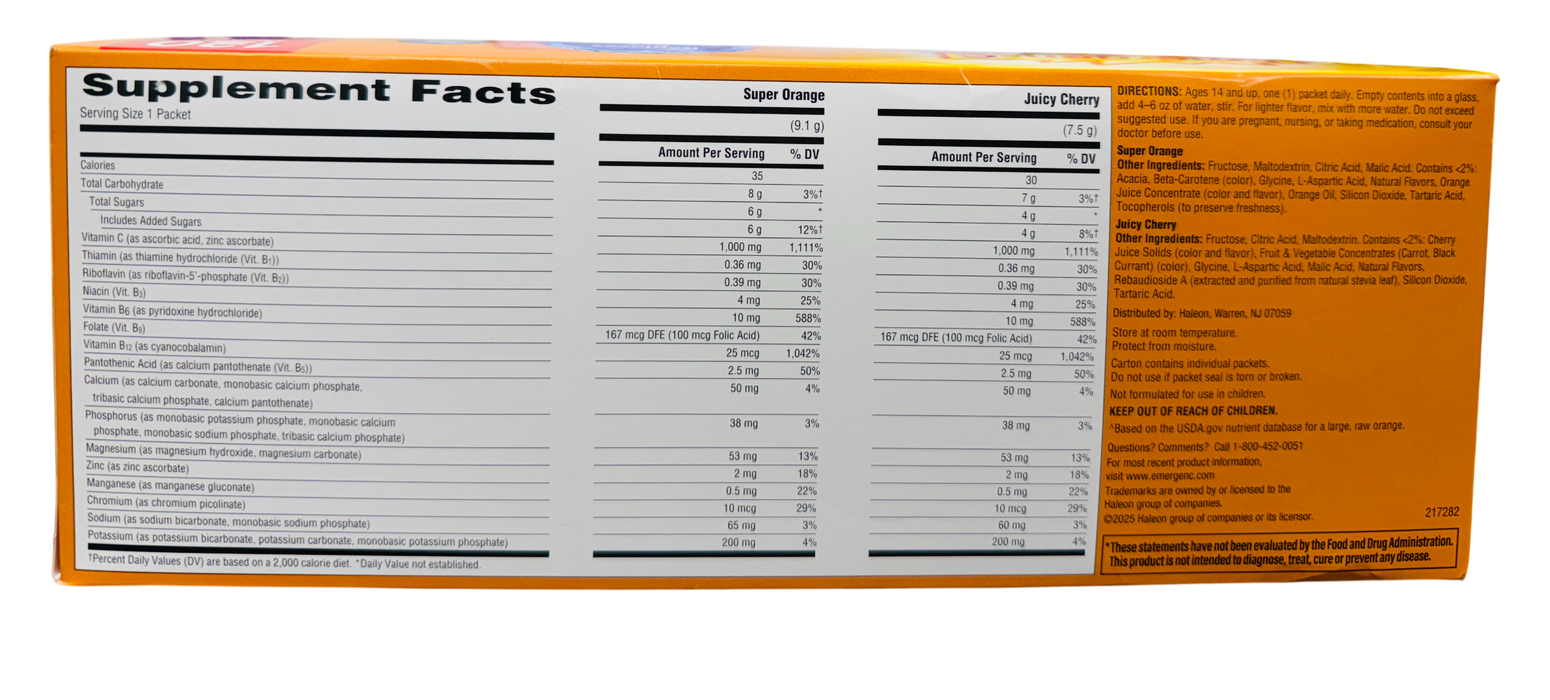 Emergen-C Vitamin C Fizzy Drink Mix Variety Pack – Super Orange & Juicy Cherry; Exp: 08/27