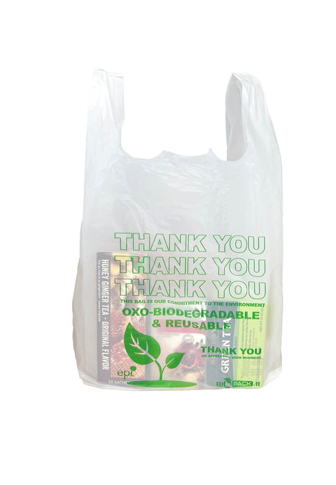 Thank You T-Shirt Bags Biodegradable & Reusable Carry-Out Bags 1000CT  (11.5” x 6.5” x 22”)