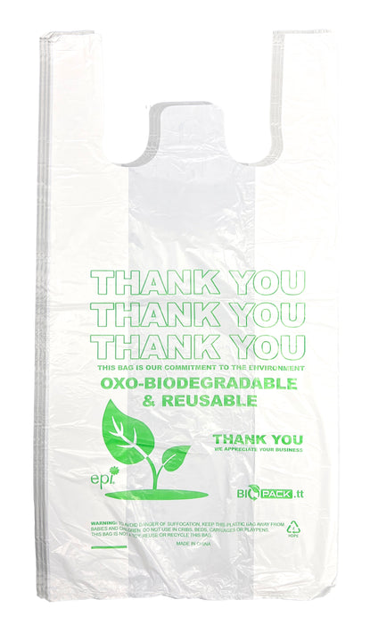 Thank You T-Shirt Bags Biodegradable & Reusable Carry-Out Bags 1000CT  (11.5” x 6.5” x 22”)