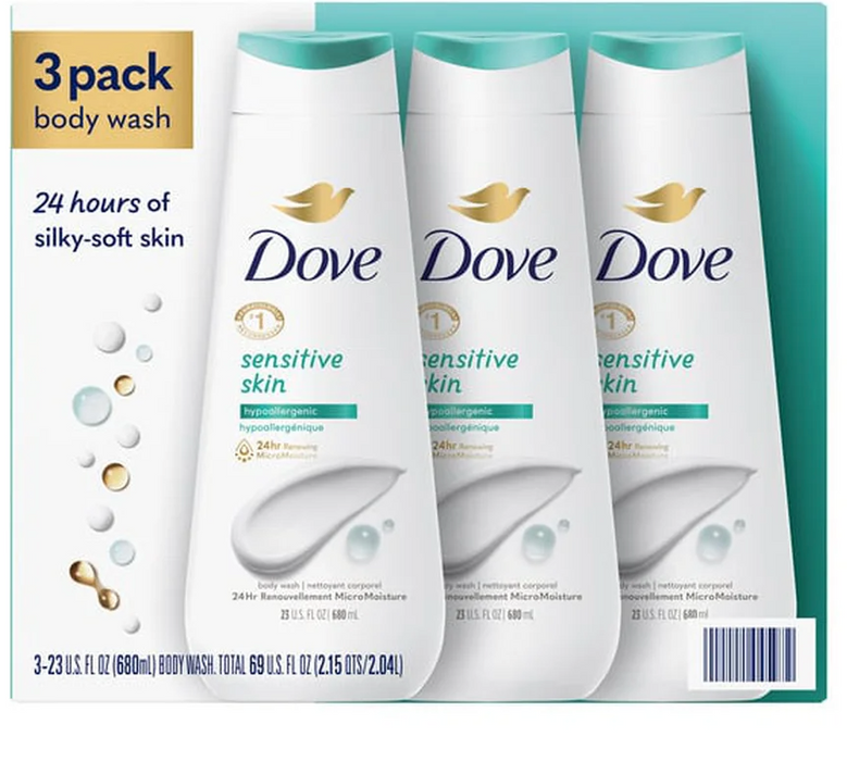Dove Sensitive Skin Body Wash, 3 pk./23 fl oz.