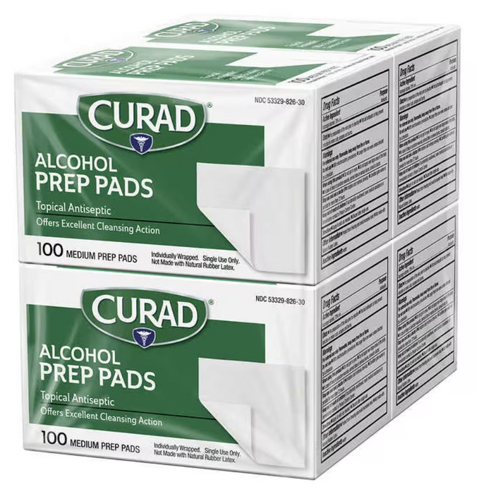 Curad Alcohol Prep Pads, 4 Boxes, 100-count