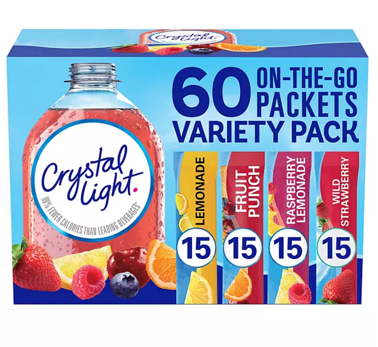 Crystal Light 60ct Variety pack Lemonade, Fruit Punch, Raspberry Lemonade and Wild Strawberry Powdered Drink