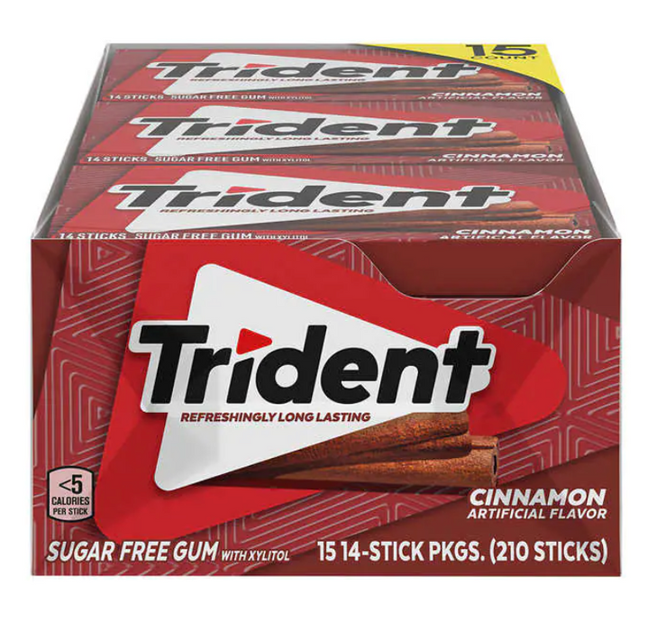 Trident Sugar Free Gum - Cinnamon sticks - 14Packs of 15Pieces Total 210 Pieces