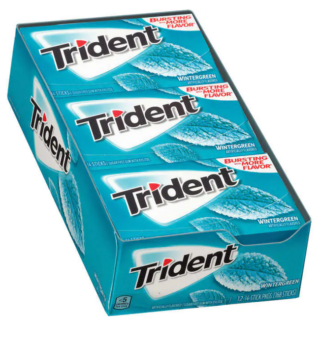 Trident Sugar-Free Gum, Wintergreen, 12 Packs of 14 Sticks