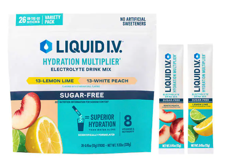 Liquid I.V. Hydration Multiplier, 26 Individual Packs 13- Lemon Lime/13-White Peach