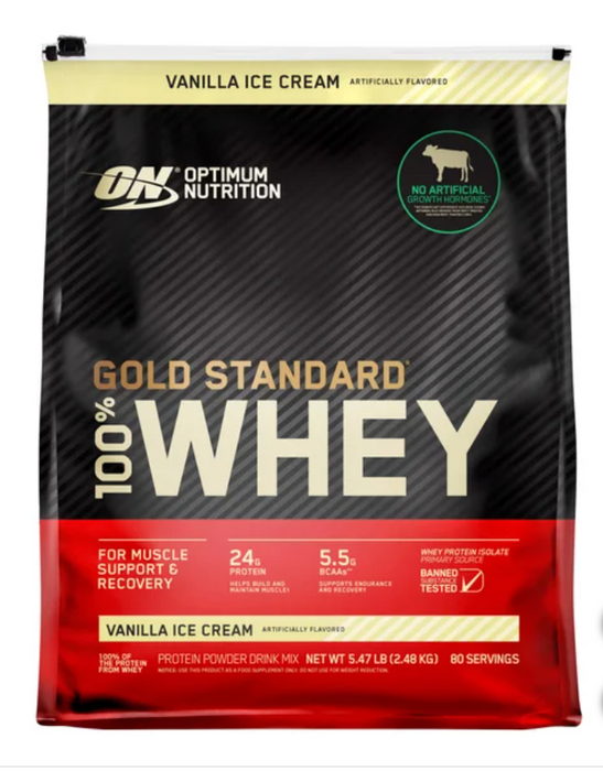 Optimum Nutrition Gold Standard 100% Whey Protein Powder, Vanilla Ice Cream, 5.47 lbs