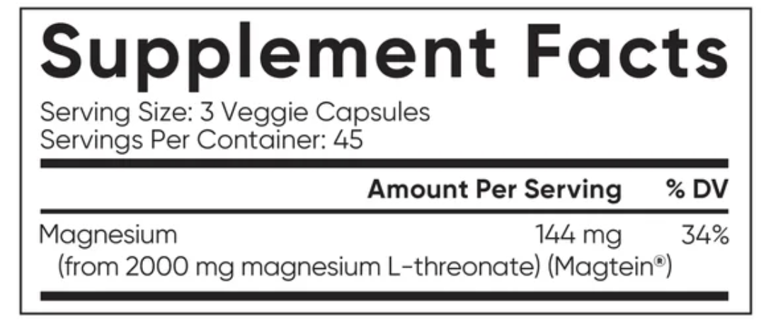 Sports Research - Magnesium L-Threonate 2000 mg -  135 ct Veggie Capsules