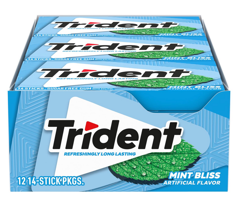 Trident Mint Bliss Sugar Free Gum - 12 Packs of 14 Pieces (168 Total Pieces)