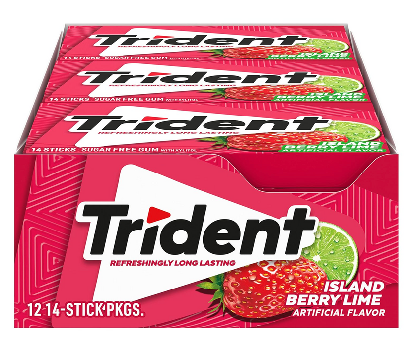 Trident Island Berry Lime Sugar Free Gum - 12 Packs of 14 Pieces