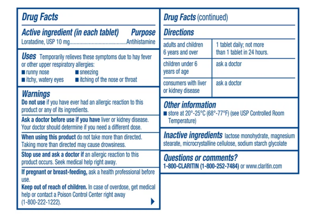 Claritin 115ct OTC Loratadine 10 mg Tablets