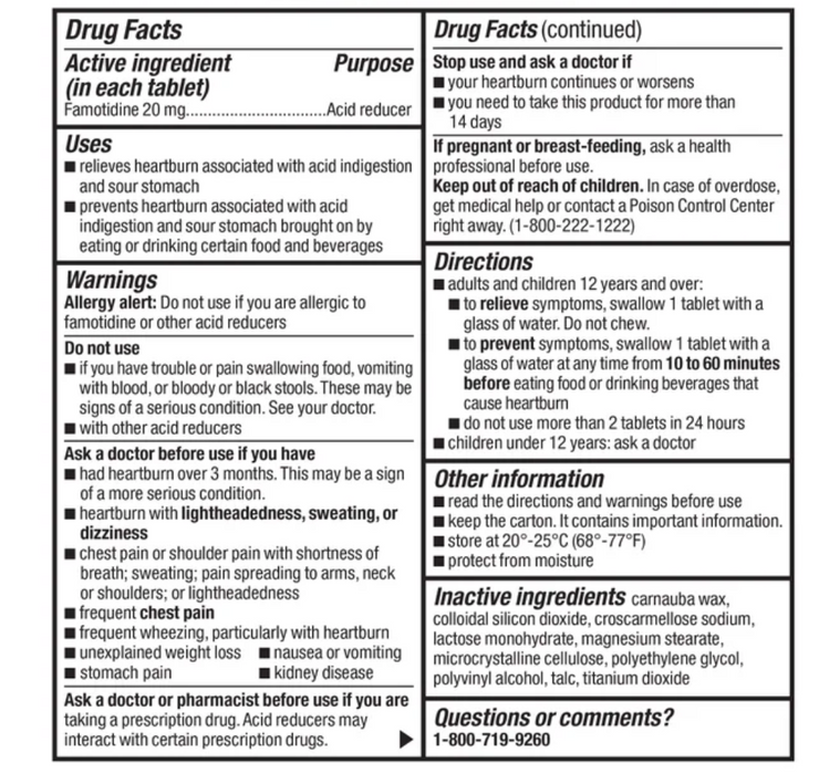 Kirkland Signature 250ct, 2 pack OTC Famotidine 20 mg Acid Controller Tablets