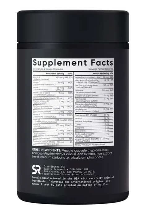 Sports Research 180ct Advanced Multivitamin with Vitamins & Minerals Capsules