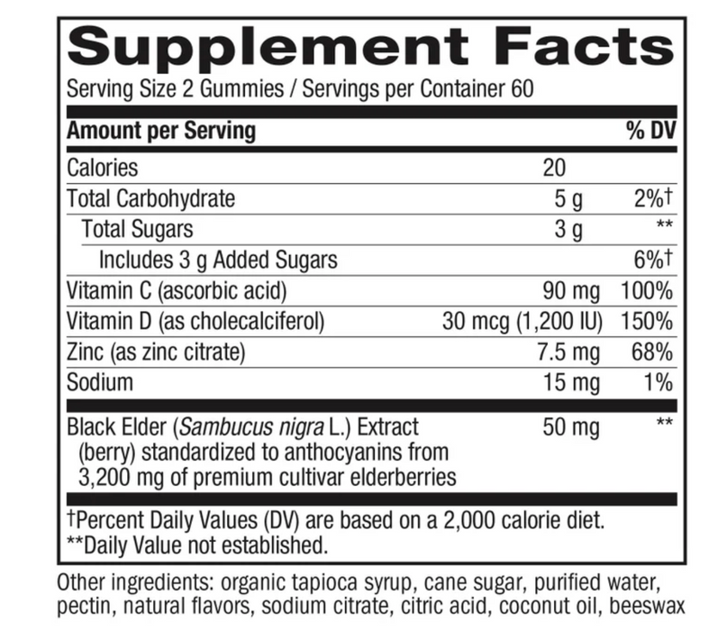 Nature's Way 120 Sambucus Elderberry with Vitamin C and D3 Zinc Gummies