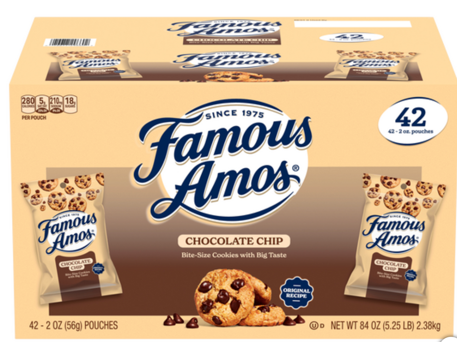 Famous Amos 42ct Chocolate Chip Bite-Size Cookies, 2 oz Pouches (5.25 lbs Total)