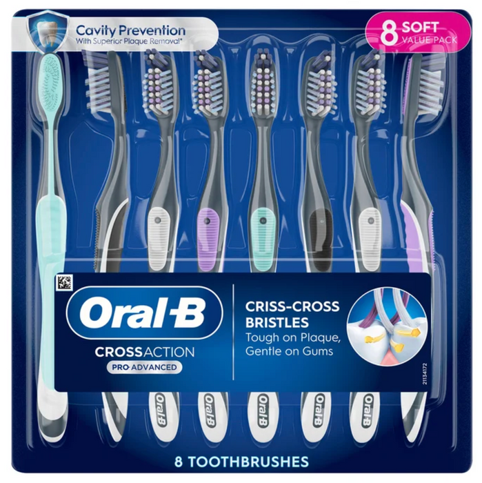 Oral-B 8ct CrossAction Pro-Advanced Manual Toothbrushes – Soft Bristles Value Pack