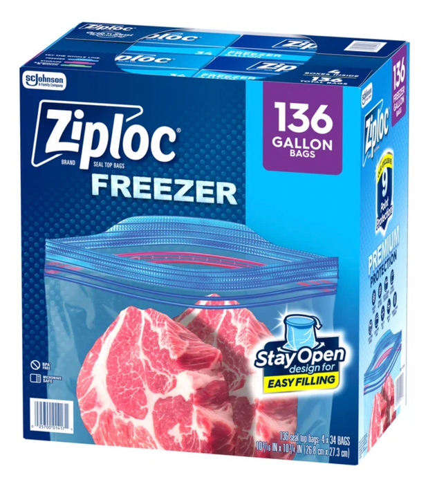 Ziploc 136ct Freezer Gallon Bags –Easy Fill, Top freezer bag