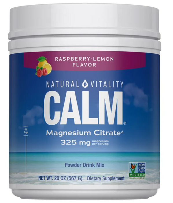 Natural Vitality 20oz CALM Magnesium Citrate Powder – Raspberry Lemon, 325mg Magnesium