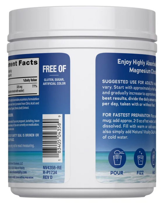 Natural Vitality 20oz CALM Magnesium Citrate Powder – Raspberry Lemon, 325mg Magnesium