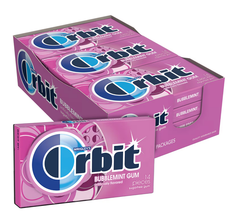Orbit Sugar-Free Bubblemint Gum, 32 oz (12 count, 14 Pieces per Pack, 168 Pieces Total)