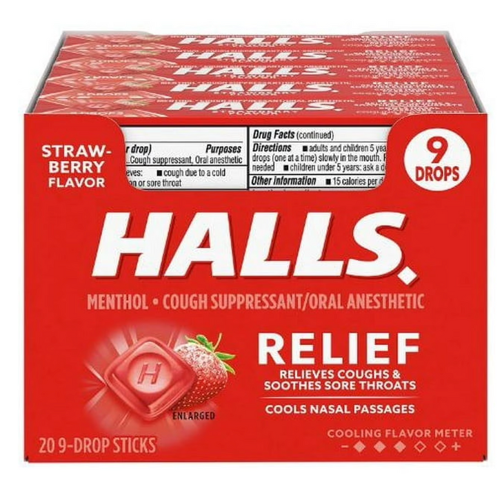 Halls Strawberry cough drops ,  9-count, 20-pack