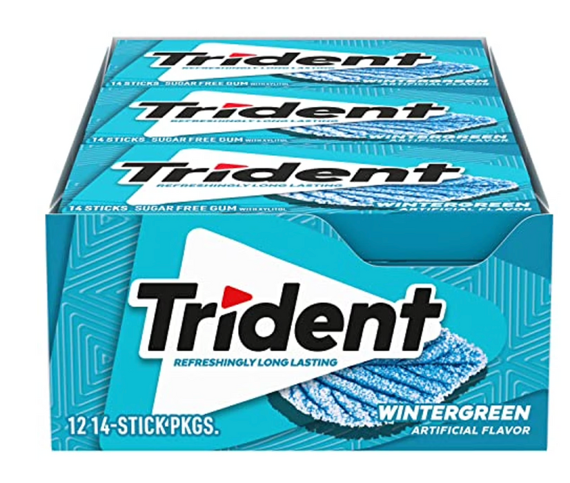 Trident Sugar-Free Gum, Wintergreen, 12 Packs of 14 Sticks