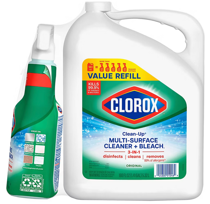 Clorox Clean-Up All Purpose Cleaner with Bleach, Original, 32 oz & 180 oz Refill