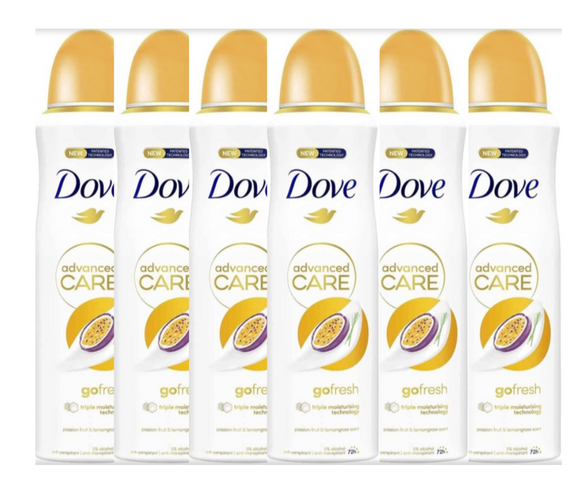 Dove 6 pack Deodorant Spray - Go Fresh Passion Fruit  150ml each
