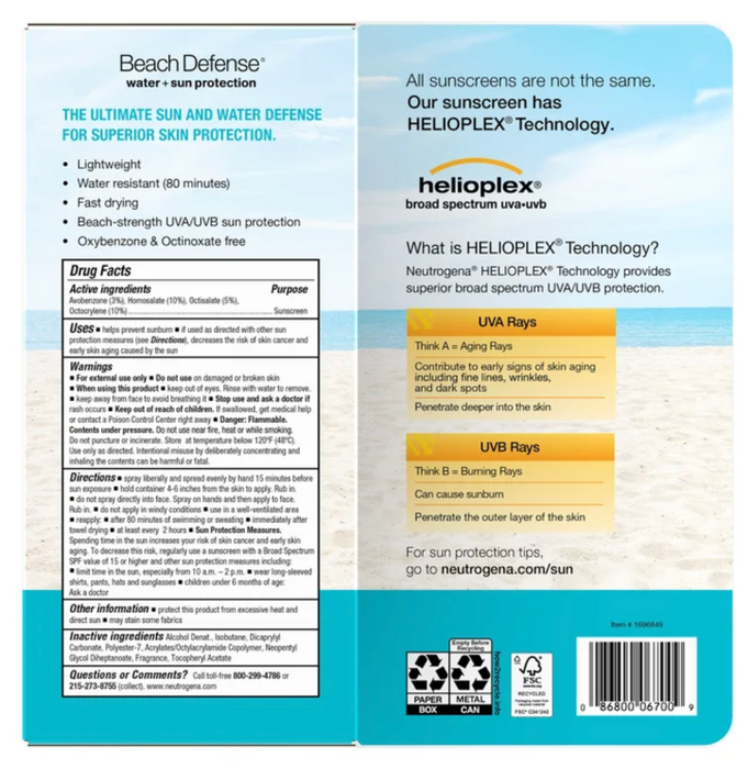 Neutrogena 2pk  8.5 oz Beach Defense Sunscreen Spray Broad Spectrum SPF 60+