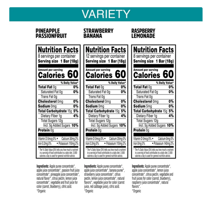 Pure 28ct Organic Layered Fruit Bars, Variety Pack, 0.63 oz,