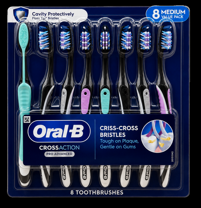 Oral-B  8ct Cross Action Pro Advanced Toothbrush, Medium Bristle