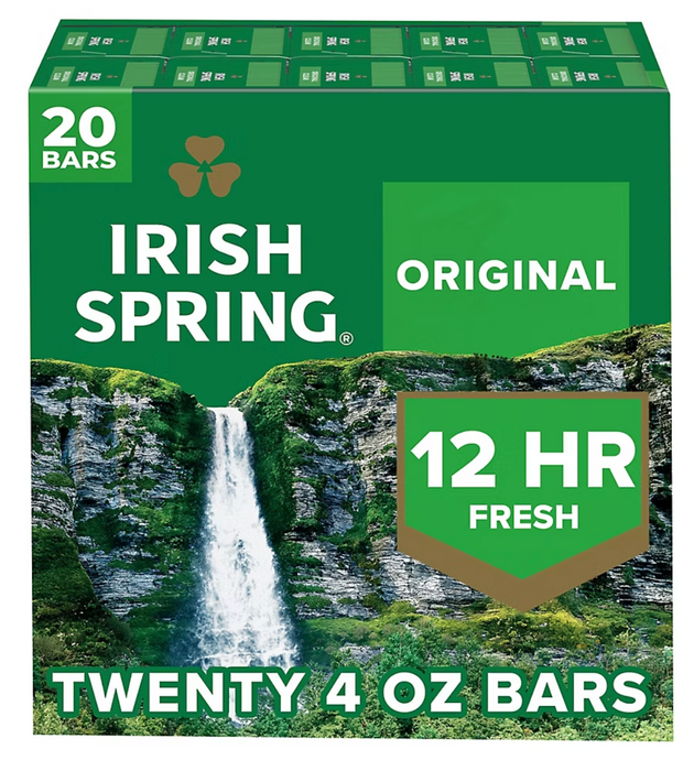 Irish Spring Original Bar Soap, 20 Count (4 oz Each) - 12 Hour Freshness, 5 lb